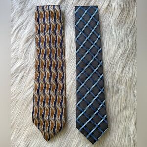 Geoffrey Beene Blue and Brown Patterned Silk Neckties - Pair
